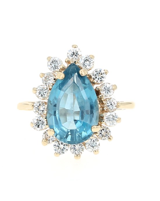 Swiss Blue Topaz and Diamond Halo Ring in Yellow Gold